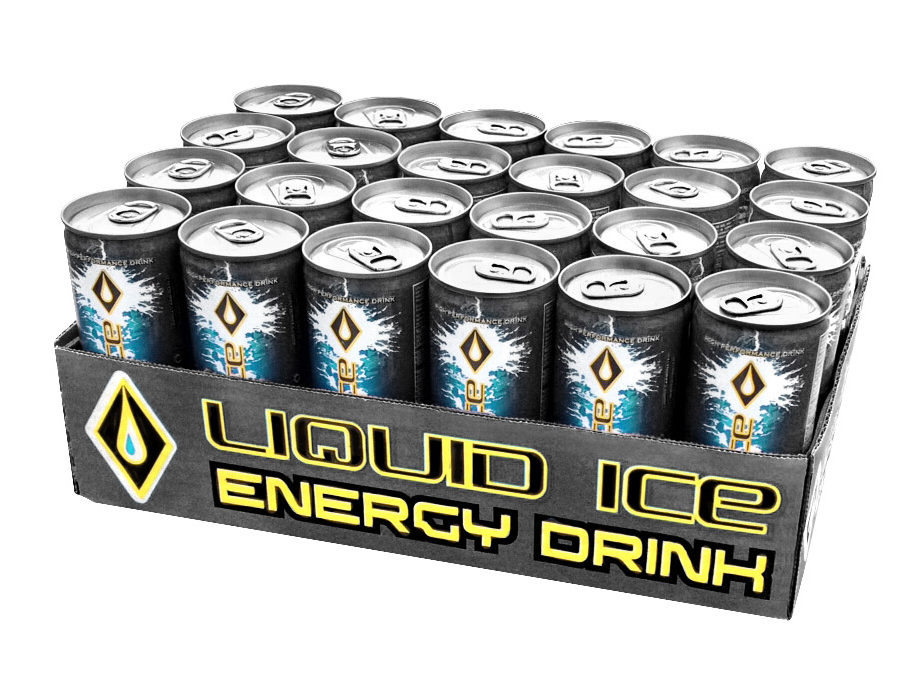 A case of Black Liquid Ice Energy Drink