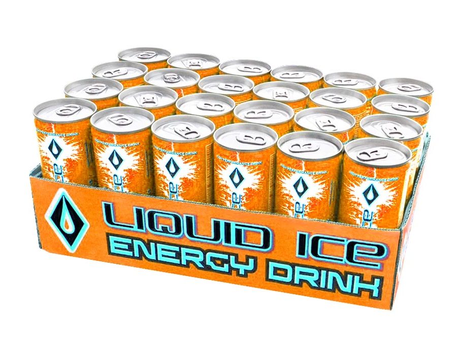 A case of Orange Liquid Ice Energy Drink