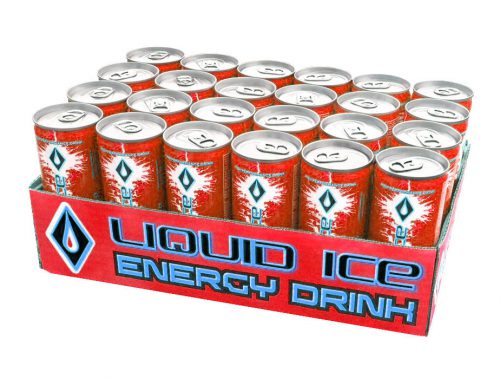 A case of Red Liquid Ice Energy Drink